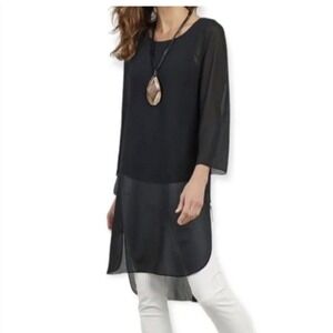 Soft Surroundings Black Sheer Overlay Long Sleeve Tunic Jennifer Blouse 2X